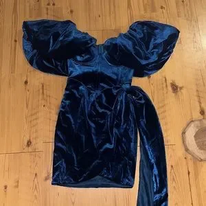 blue velvet puff sleeve dress Velvet Puff Sleeve Dress Blue / M main image 0